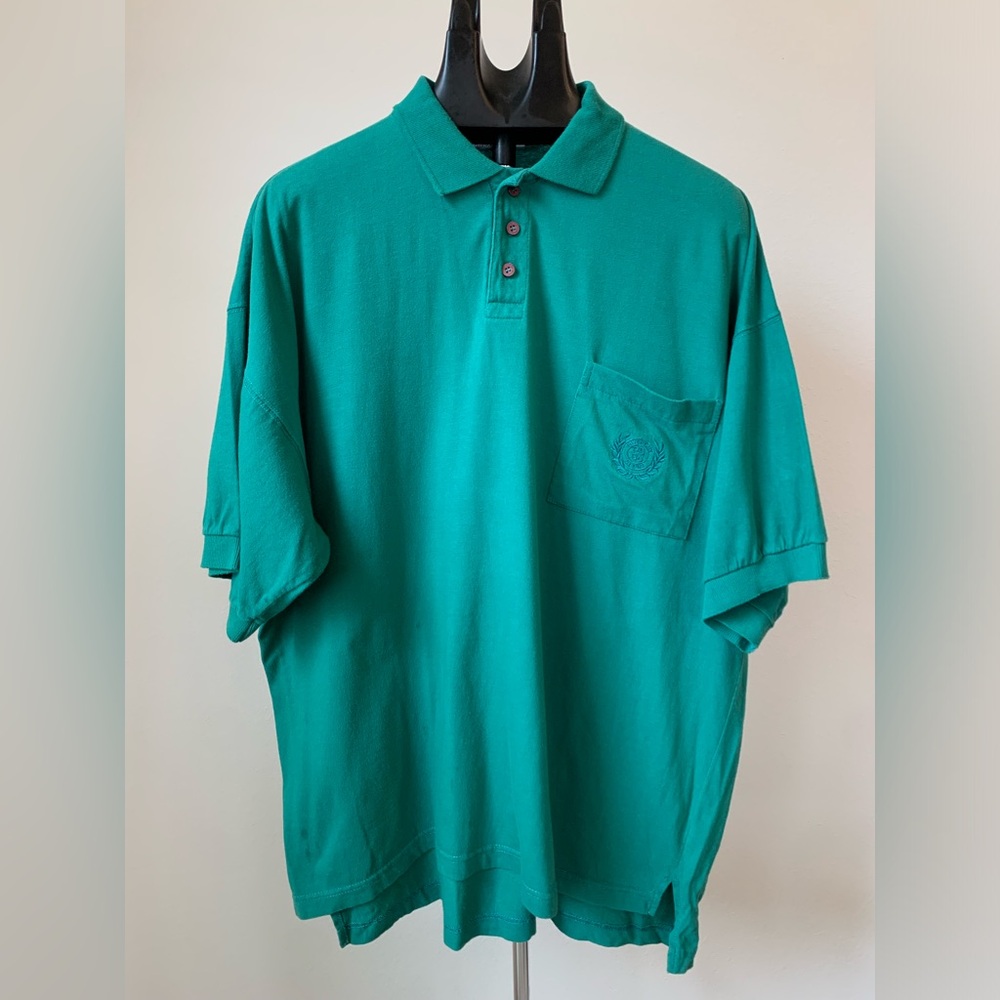 Vintage Givenchy Activewear Green/ Turquoise Polo Shirt XL 100%‎ Cotton